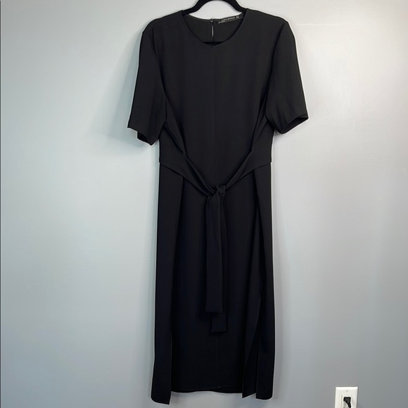 Zara Woman Tied Waist Shift Dress Midi Black Size XL - Picture 11 of 11
